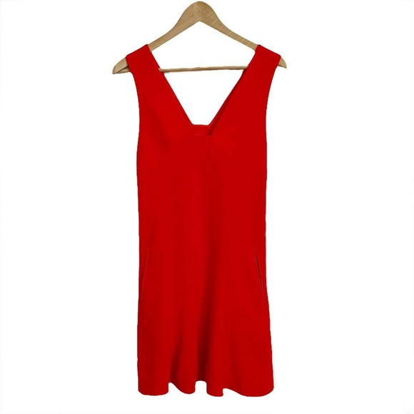 T BY ALEXANDER WANG Womens Red Matte Crepe Plunge A Line Dress Sz S Pockets - Picture 2 of 6
